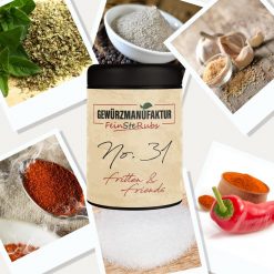 No 31 Pommes & Friends ist der Geschmack deiner Kindheit. Das legendäre "Freibad-Pommes"-Gewürz, aber ohne Geschmacksverstärker! Mit Meersalz, Paprika, Tomatenpulver & einer Prise Rauch.